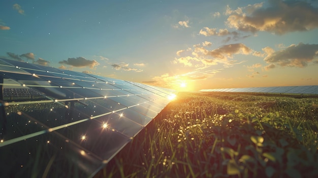 Foto los paneles solares reflejan la luz brillante del sol energía limpia y medio ambiente