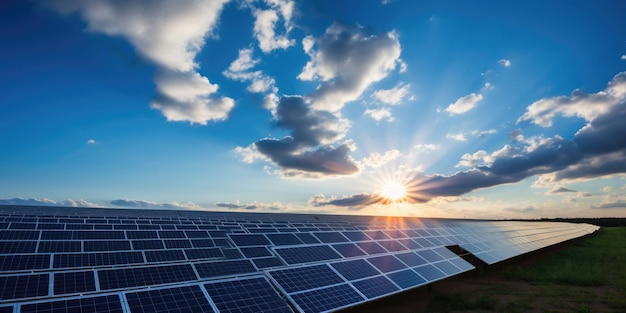 Paneles solares en el techo de la casa y amanecer IA generativa