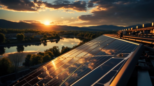 paneles solares en el techo de una casa y el concepto de oficina en el hogar de la energía económica