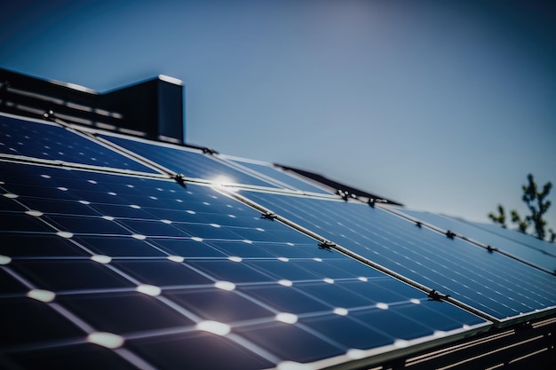 Paneles solares en el techo de la casa en el fondo arquitectónico generado por IA