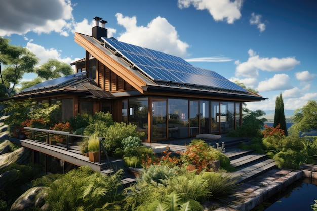 Paneles solares en el techo de una casa o villa
