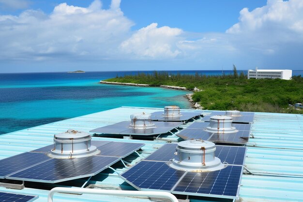 Foto paneles solares en el techo del centro de investigación oceanográfica