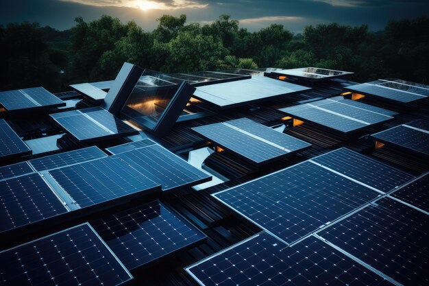 Paneles solares en un techo creados con IA generativa