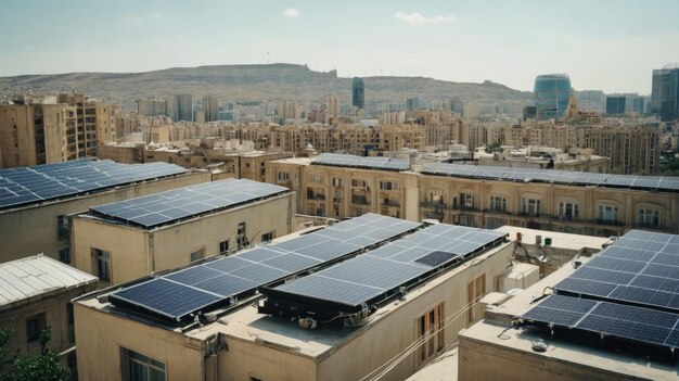 Paneles solares en el techo de un edificio en una ciudad