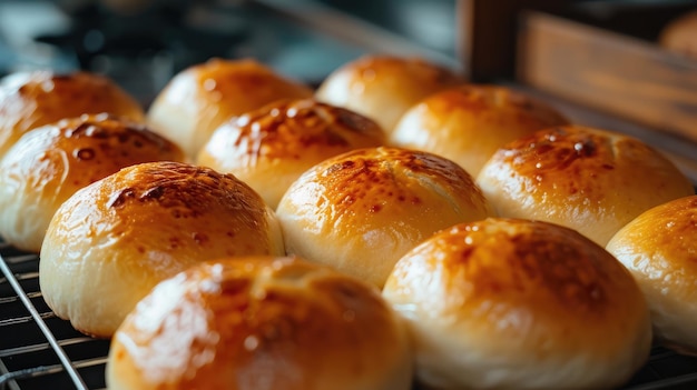 Los panes de bao tostados alineados