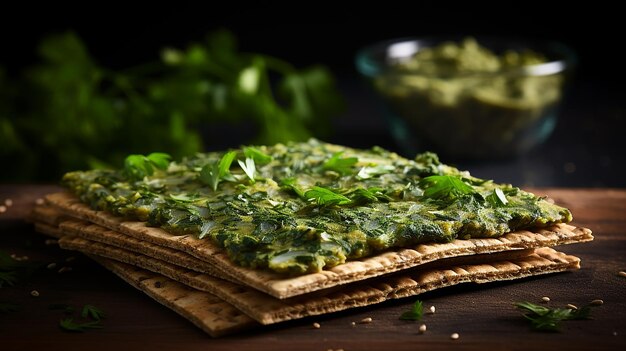 Panes crujientes realistas con crema de cilantro