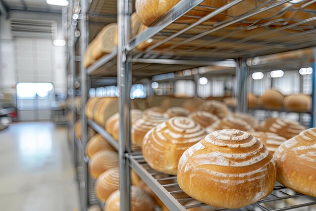 Foto panes en estantes de con concepto de cocina de pan de panadería producción profesional de publicidad de alimentos fotografía