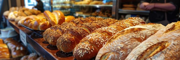 Panes de pan: productos de panadería variados con panes frescos y rollos de desayuno