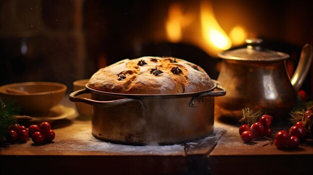 Foto panettone de navidad rústico y casero generativo ai