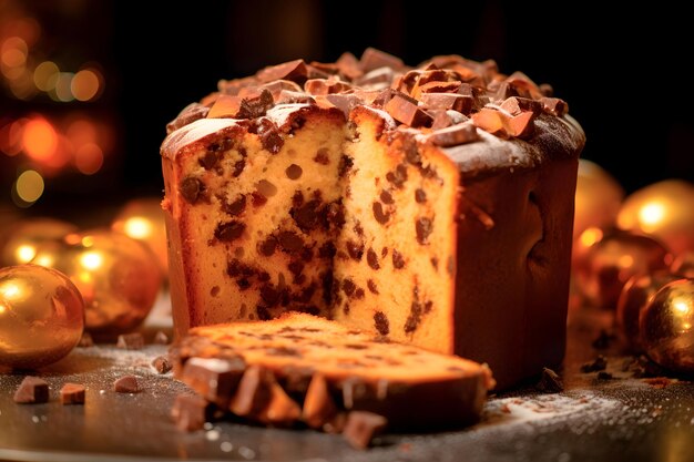 Foto panettone navideño hecho a mano horneado con cuidado para garantizar la perfección en el sabor