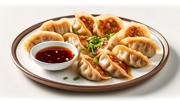 Panfried gyoza bolinhos jiaozi comida de perto Ai Generative