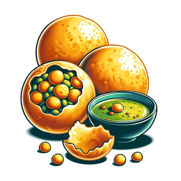 Pani puri ilustração de comida indiana típica