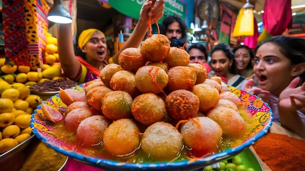 Foto panipuri ou fuchka ou gupchup ou golgappa ou pani ke patake é um tipo de lanche que se originou em t