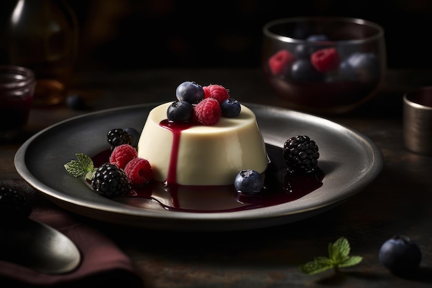 Una panna cotta con bayas encima