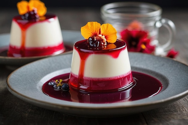 Panna cotta con un jarabe de hibisco