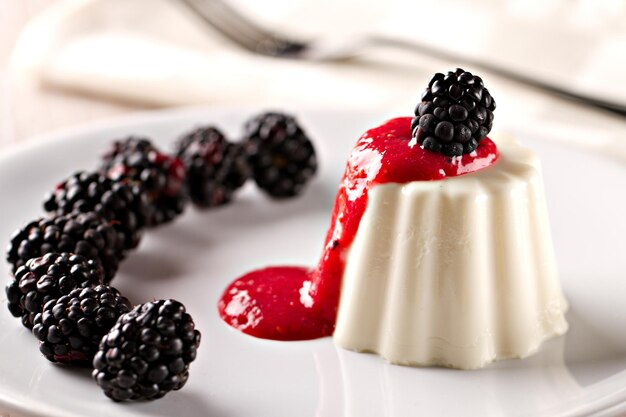 Panna Cotta mit frischen Beeren Foto in hoher Qualität