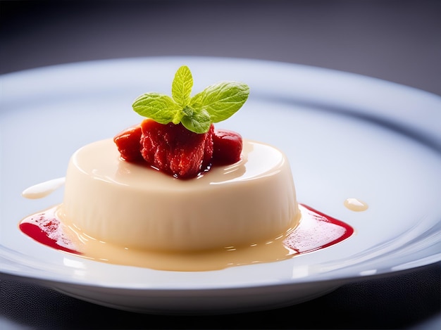 Panna cotta Postre italiano Fotografía de comida contemporánea Estrella Michelin por Ai generada