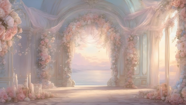 pano de fundo de casamento elegante com cores pastel suaves desenhos florais intrincados e iluminação romântica