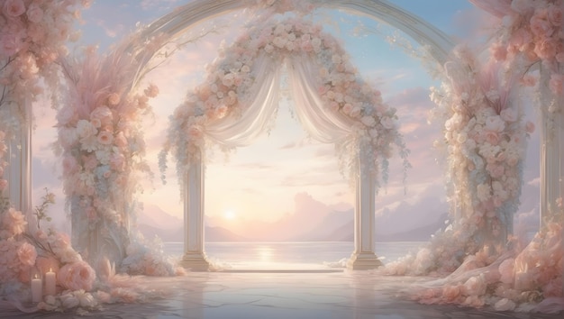 pano de fundo de casamento elegante com cores pastel suaves desenhos florais intrincados e iluminação romântica