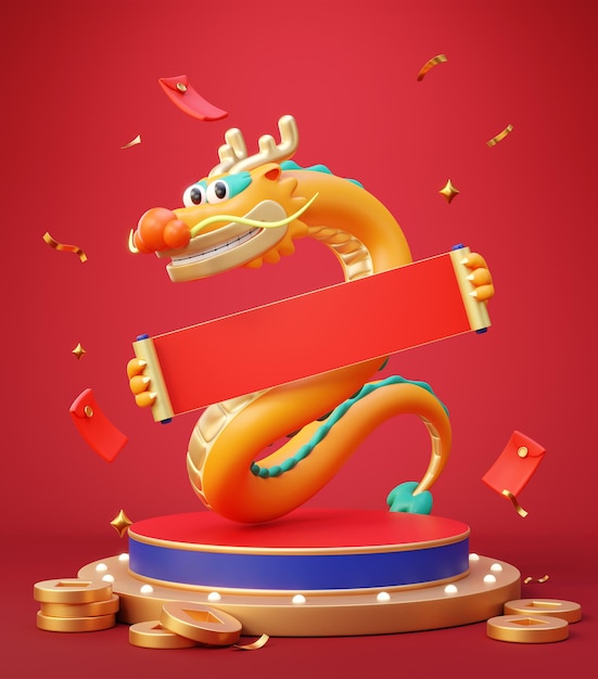 Pano de fundo de dragão da fortuna 3d cny