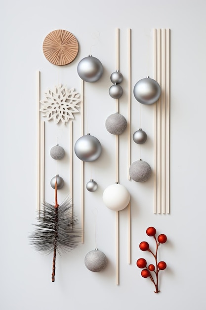 pano de fundo de Natal com um arranjo plano de ornamentos de madeira minimalistas ilustração gerada por IA