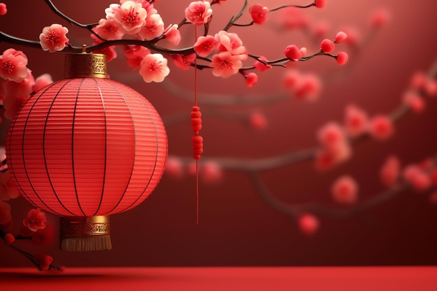 pano de fundo do ano novo chinês com lanternas tradicionais flores de sakura e cópia de espaço Ano novo lunar