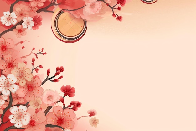 pano de fundo do ano novo chinês com lanternas tradicionais flores de sakura e cópia de espaço Ano novo lunar