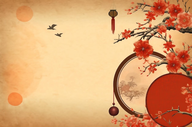 pano de fundo do ano novo chinês com lanternas tradicionais flores de sakura e cópia de espaço Ano novo lunar