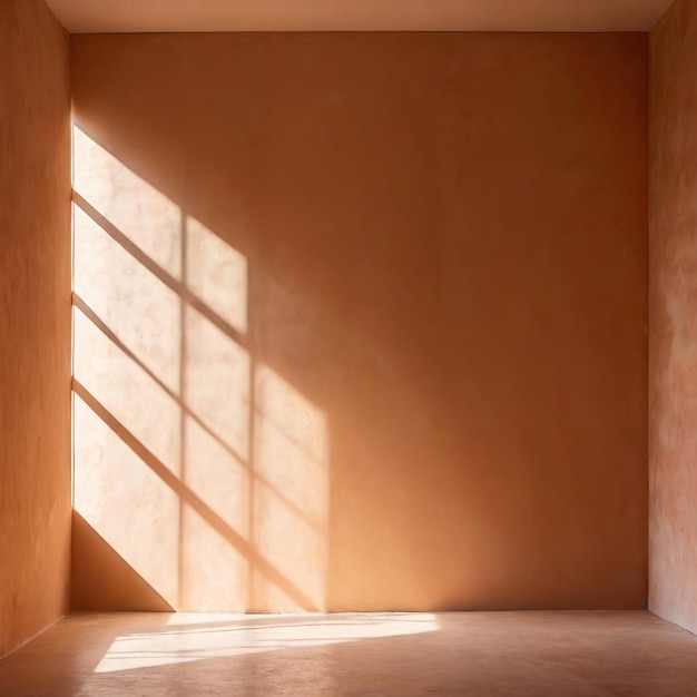 Foto pano de fundo neutro beige em branco da parede interior da casa com fluxo de luz para a maquete do produto