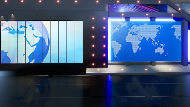 Pano de fundo para programas de TV TV no Wall3D Virtual News Studio Background renderização em 3D