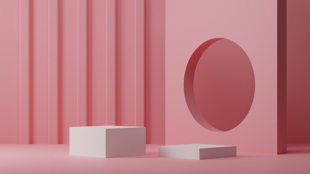 pano de fundo rosa mínimo com maquete de pódio de pedestal branco para produtos de beleza, vitrine de plataforma vazia