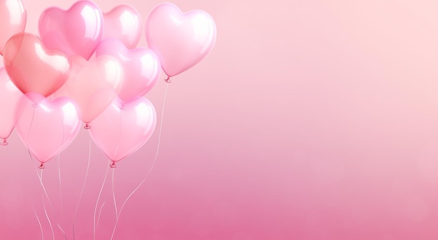 pano de fundo rosa romântico com balões de coração claro para aniversário e celebração