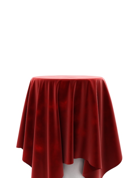 Pano de veludo vermelho em um pedestal redondo isolado