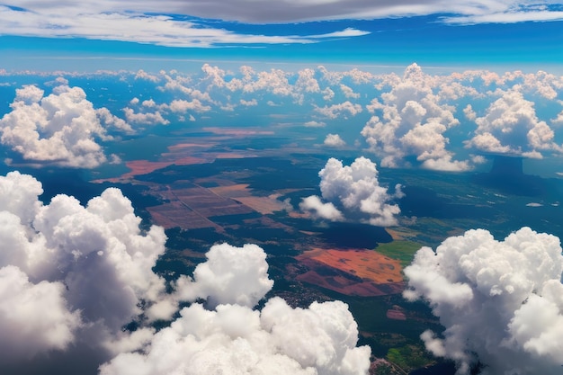 Panorama acima das nuvens da janela do avião Generative AI