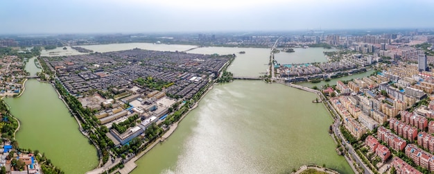 Panorama aéreo de la antigua ciudad de Dongchang en Liaocheng, provincia de Shandong