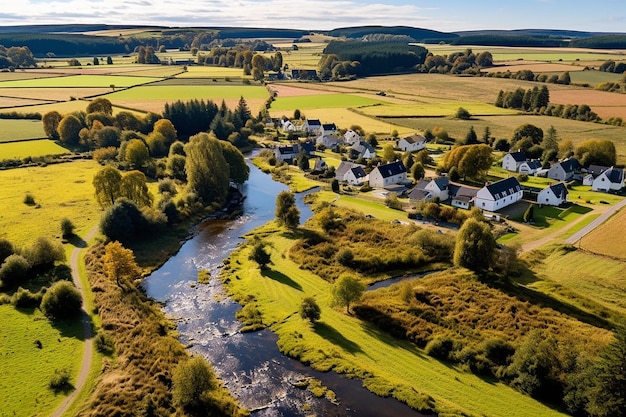 Panorama de la aldea de Aberdeenshire