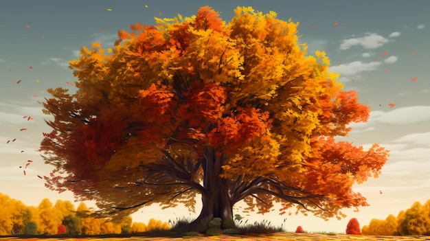 Panorama de árboles de otoño con hojas amarillas, rojas y naranjas IA generativa