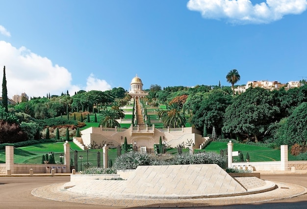 Panorama Bahai Gardens em Haifa, Israel