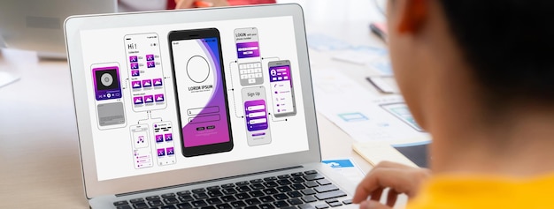 Panorama-Banner der Mitarbeiterplanung von Startup-Unternehmen auf der Benutzeroberfläche synergisch