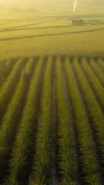 Panorama de los campos de arroz en la luz de la mañana