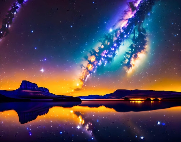 Foto panorama del cielo nocturno con vistas a la vía láctea planeta alienígena espacio