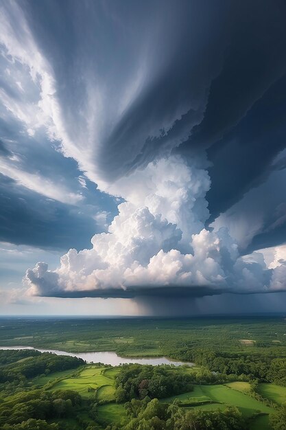 Foto panorama del cielo y las nubes en verano con formación de tormenta nublado hermoso fondo de arte naturaleza