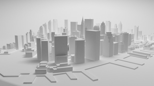 Panorama de la ciudad 3d aislado sobre fondo blanco. Representación 3D.