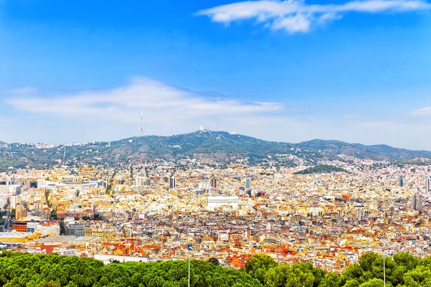 Panorama de la ciudad de Barcelona desde el castillo de Montjuic, Cataluña. España.