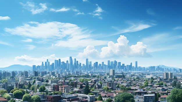 Panorama de la ciudad con edificios de rascacielos a la luz del día generados por IA