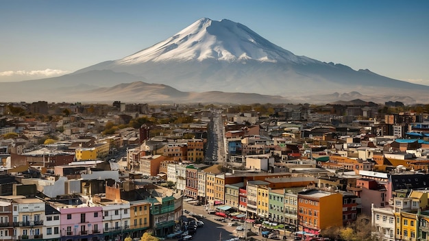 Foto panorama de la ciudad de la paz con la montaña de illimani en el fondo bolivia