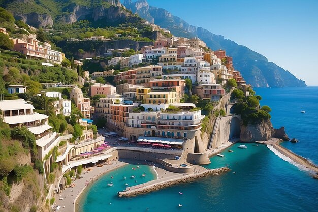 Panorama de la ciudad de Positano en la costa de Amalfi en Italia