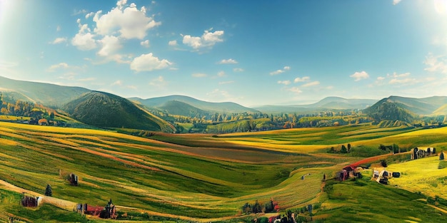 Panorama da bela paisagem da Romênia. Tarde ensolarada. maravilhosa paisagem de primavera em mou