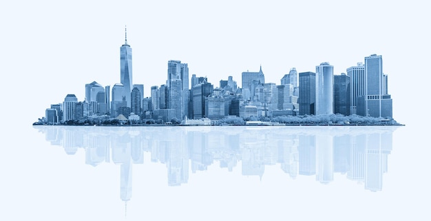 Panorama da linha do horizonte do distrito financeiro do centro da cidade e de Lower Manhattan na cidade de Nova York, EUA