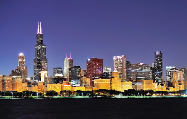 Panorama da noite de Chicago